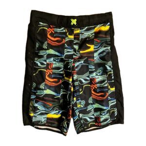 Xersion Trunks Youth Large (14/16) Swimwear Swim Shorts Colorful Black Kids L
